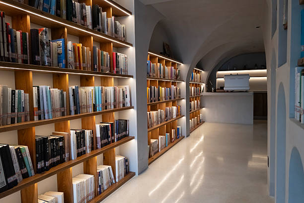 Neat bookshelves in a modern decorated library indoors