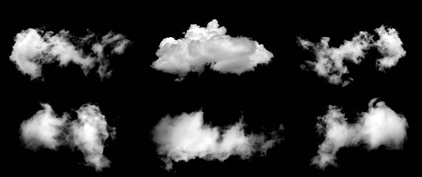 istock Set of realistic white clouds isolated on black background, symbolizing softness, nature, and peaceful sky. Ideal for digital art, weather graphics, or dreamy background design projects. 2240579037