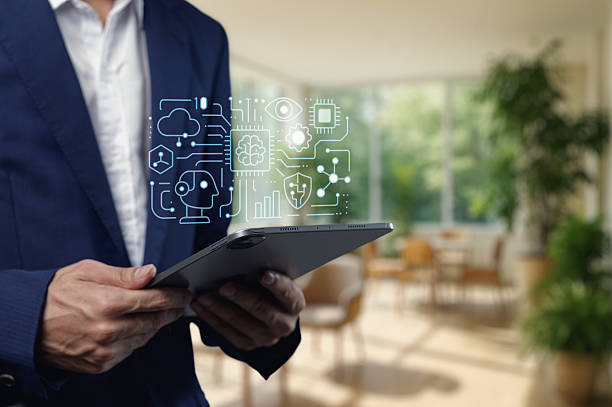 istock Professional Businessman Using Tablet with Technology Icons Overlay 2240580812