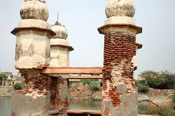 old pond with ancient structure outdoor in nature in rural India.