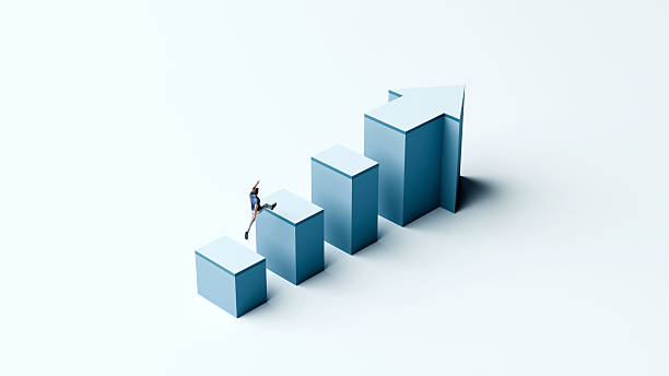istock Man jumping on blocks toward forward arrow, progress success growth motivation and determination, 3d render 2240583718