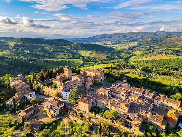 istock Panzano in Chianti, Tuscan town from drone 2240585013