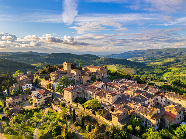 istock Panzano in Chianti, Tuscan town from drone 2240585014
