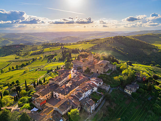 istock Panzano in Chianti, Tuscan town from drone 2240585015