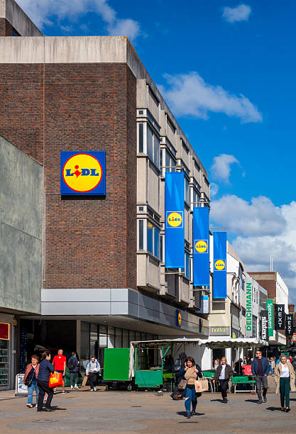 Bromley, Greater London, United Kingdom - September 22, 2025: Shoppers passing a branch of the Lidl discount supermarket chain in the High Street, Bromley, Kent (South East London). Lidl is one of the most popular supermarkets in the UK.