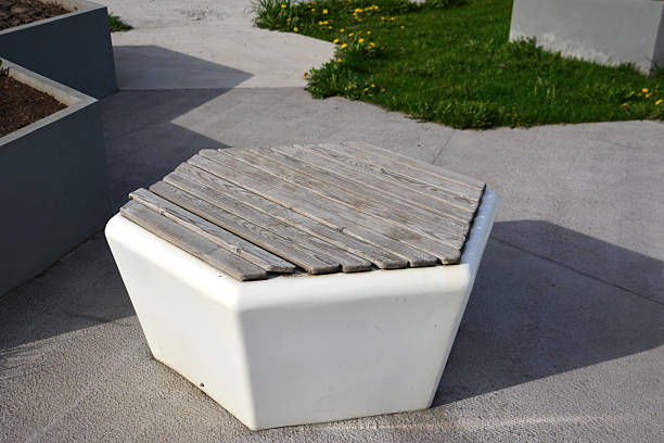 istock Modern Hexagonal Outdoor Bench with Wooden Slats 2240590382