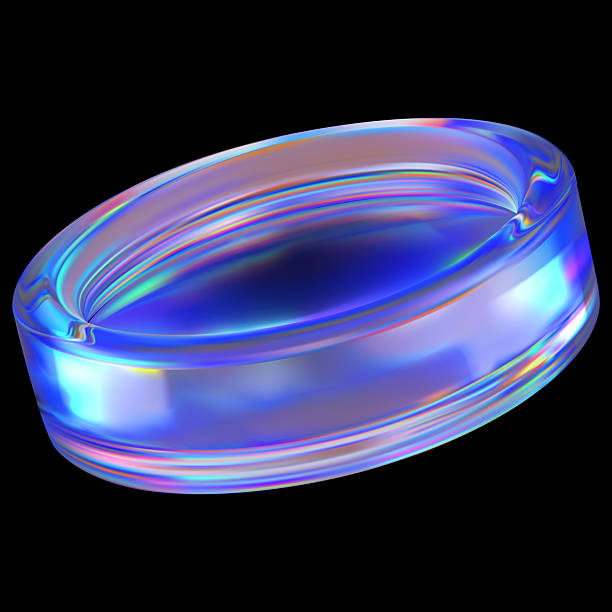 istock Realistic vector 3D holographic iridescent purple glass coin 2240608265