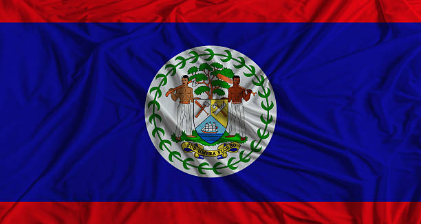 istock Belizean flag with fabric texture background. National flag of Belize 2240614331