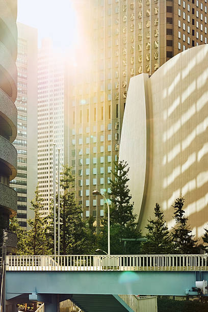 Scenic urban landscapes featuring skyscrapers and modern architecture during sunny day