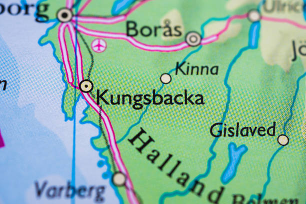 istock Close up map showing Kungsbacka in Halland Sweden.. 2240622564