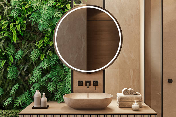 istock Japandi-Inspired Luxury Bathroom with Vertical Garden and Floating Vanity 2240630086