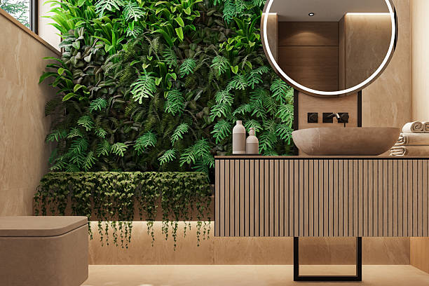 istock Japandi-Inspired Luxury Bathroom with Vertical Garden and Floating Vanity 2240630297
