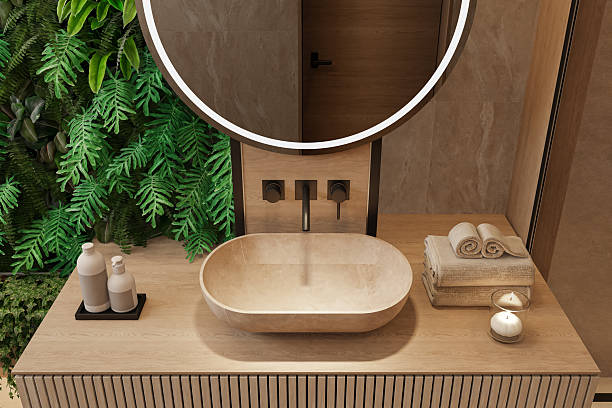 istock Japandi-Inspired Luxury Bathroom with Vertical Garden and Floating Vanity 2240631012