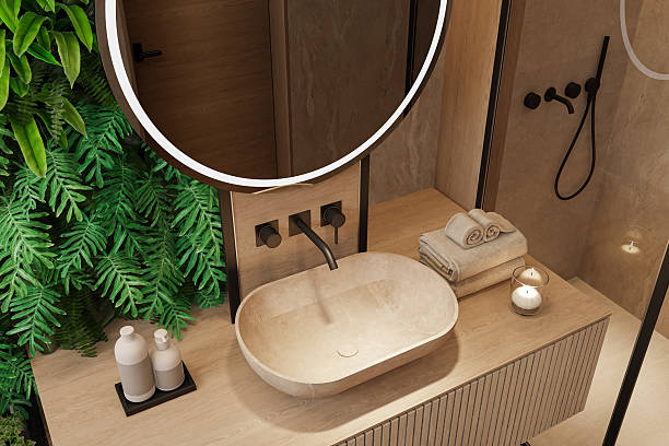 istock Japandi-Inspired Luxury Bathroom with Vertical Garden and Floating Vanity 2240631328