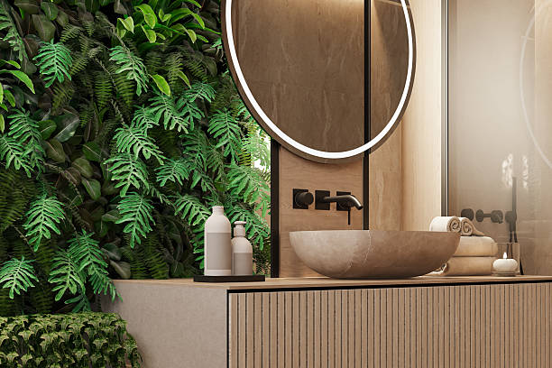 istock Japandi-Inspired Luxury Bathroom with Vertical Garden and Floating Vanity 2240631498