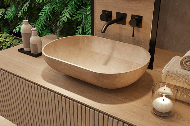 istock Japandi-Inspired Luxury Bathroom with Vertical Garden and Floating Vanity 2240631606