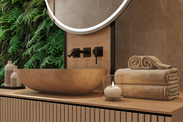 istock Japandi-Inspired Luxury Bathroom with Vertical Garden and Floating Vanity 2240631638