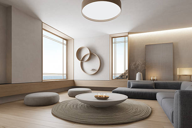 istock Japandi Living Room with Ocean View and Sculptural Decor 2240635372