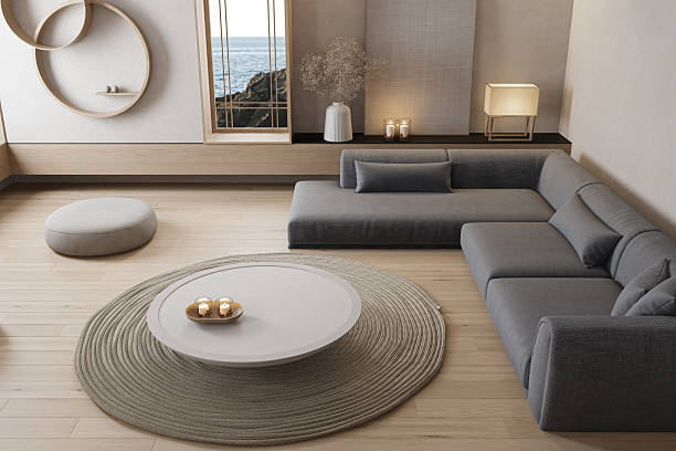 istock Japandi Living Room with Ocean View and Sculptural Decor 2240635409