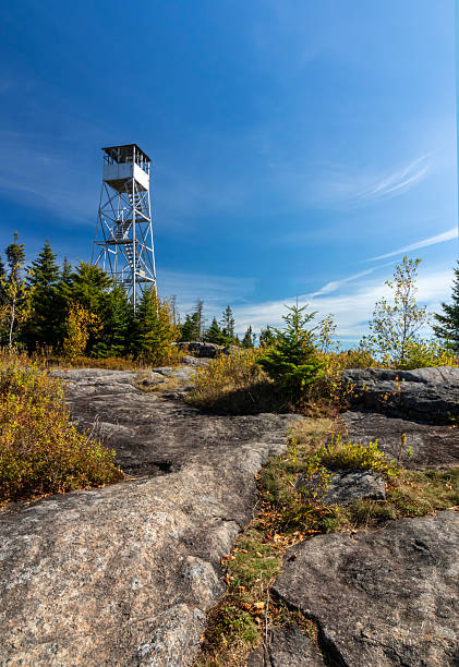 St. Regis Fire Tower views with peak fall foliage in daytime, Saranac Lake six hikes, Adirondack Mountains, Upstate NY