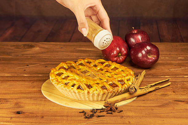 istock Apple pie in close-up on a rustic wooden background. 2240642711