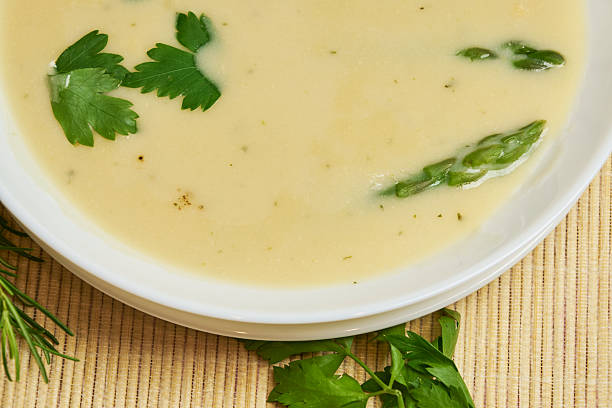 istock Fresh green asparagus soup on a table with copy space 2240642920