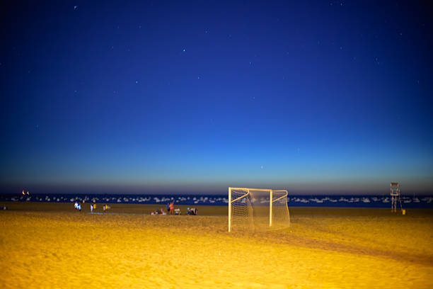 Lighthouse on St. Mary's Island, Whitley Bay framed between the goalposts.