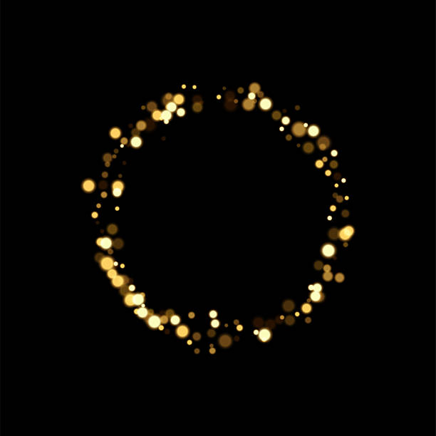 istock Glowing golden glitter circular frame. Abstract shape of scattered light particles on black. Vector illustration with festive bokeh effect and luxury celebration design. Shimmering decoration border 2240651068
