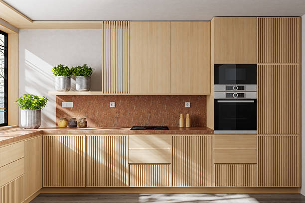 istock Scandinavian Country Kitchen with Pine Wood Cabinets and Open Layout 2240651119