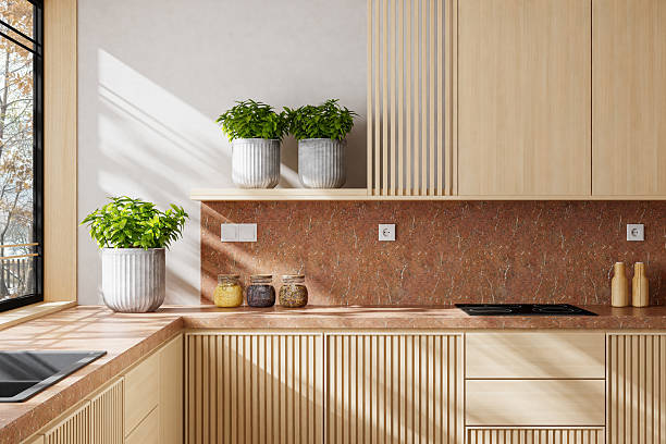 istock Scandinavian Country Kitchen with Pine Wood Cabinets and Open Layout 2240651208