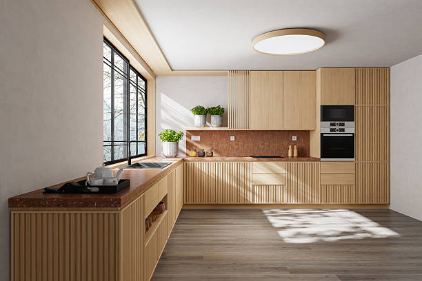 istock Scandinavian Country Kitchen with Pine Wood Cabinets and Open Layout 2240651261