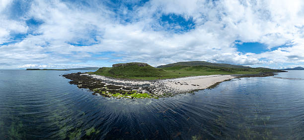 Aerial view of Clagain Coral Beach in the Isle of Skye in Scotland, UK