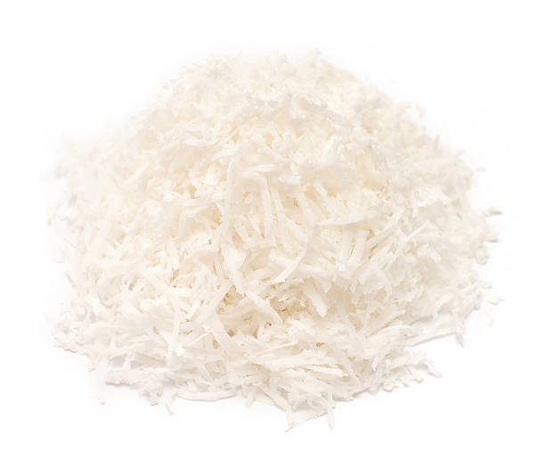 istock Coconut shavings isolated on white background. Flat lay, top view 2240669964