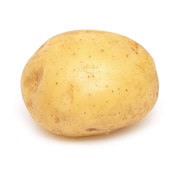 istock Young potato isolated on white background. Harvest new. Flat lay, top view 2240672096