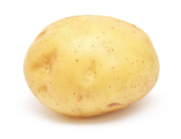 istock Young potato isolated on white background. Harvest new. Flat lay, top view 2240672110