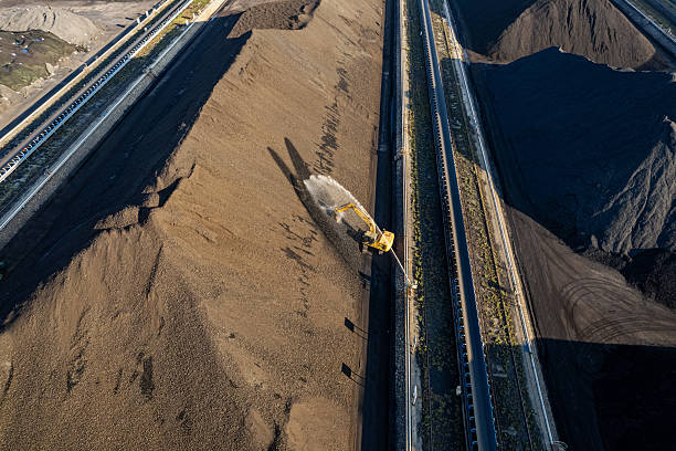 Coal mining in surface mine. Huge bucket excavator during mining.\