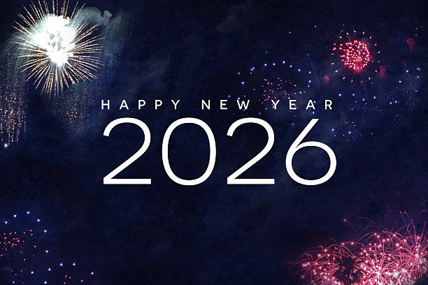istock Happy New Year 2026 Text with Fireworks in Night Sky 2240674714