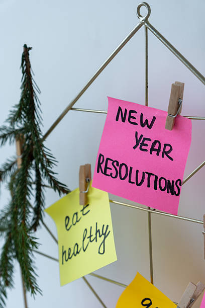 istock Vision board with new year resolutions aims goals on sticky notes. Preparation for New Year. Planning and setting goals for personal development 2240681003
