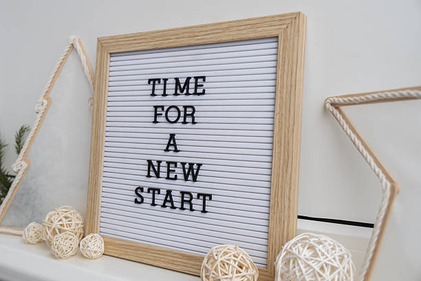 istock Letter board with inspirational message TIME FOR A NEW START with natural zero waste homemade Christmas decor. Happy new year promises resolutions. Self growth and personal development 2240681147