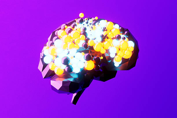 istock Brain Filled with Spheres on Purple Neon Background, Artificial Intelligence Concept 2240686843