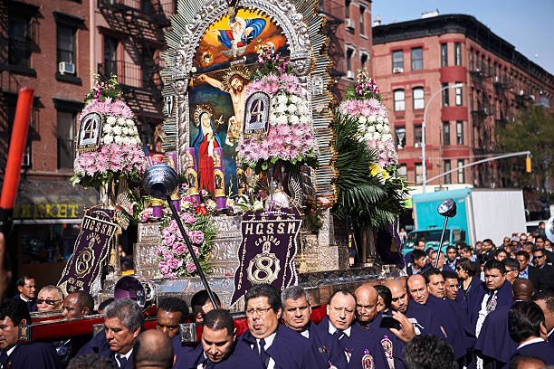 New York City, USA - October 24, 2010 : Religious followers participating in a procession honoring \
