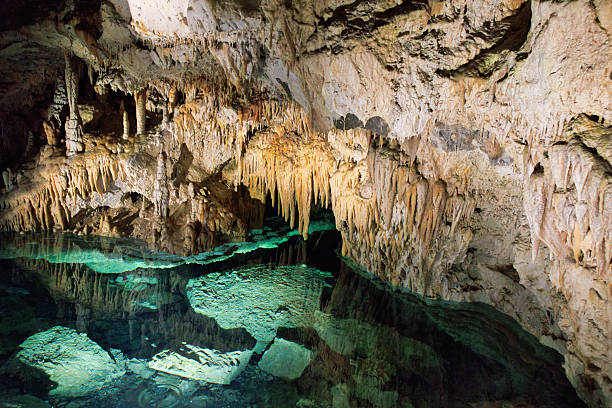 Scenic view of underground cave over lake
