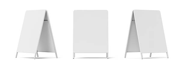 istock Blank sandwich board mockup shown from three angles on white background for advertising display concept presentation or branding design showcase. 3D Rendering 2240695000