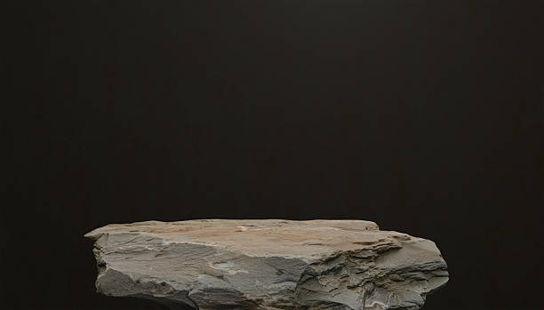 istock Background Black Platform and Dark Grey Rock Display,Studio Room with Stone Podium Stand for Cosmetic Product Design,Blank Interior wall texture with nature light,shadow for beauty template stage 2240695884