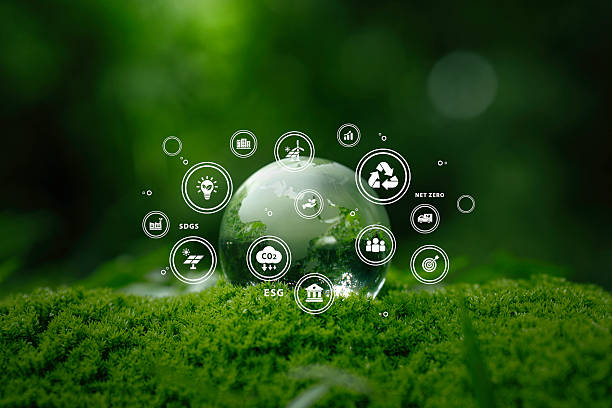istock Sustainable environment concept with glass globe on green moss,   renewable energy, CO2 reduction, and net zero goals for global sustainability and eco-friendly business. Green Supply Chain and ESG 2240697895
