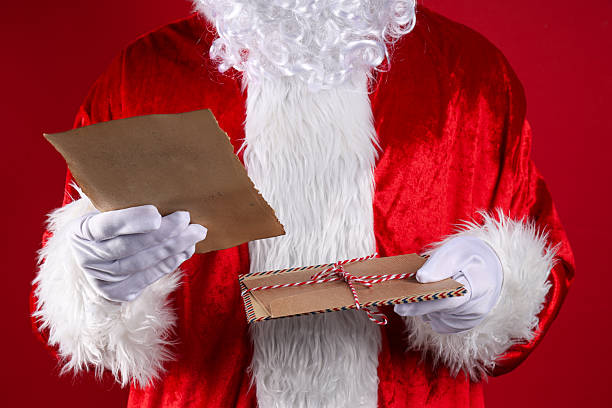 istock Vintage letters in Santa's hands on red background 2240712893