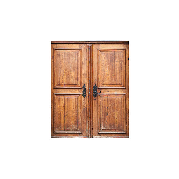 istock Old wooden door isolated on white, front view 2240716998