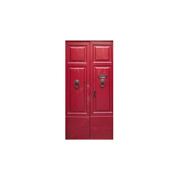 Red doors set with silver handle. Front view opened and closed door. 3D rendered image