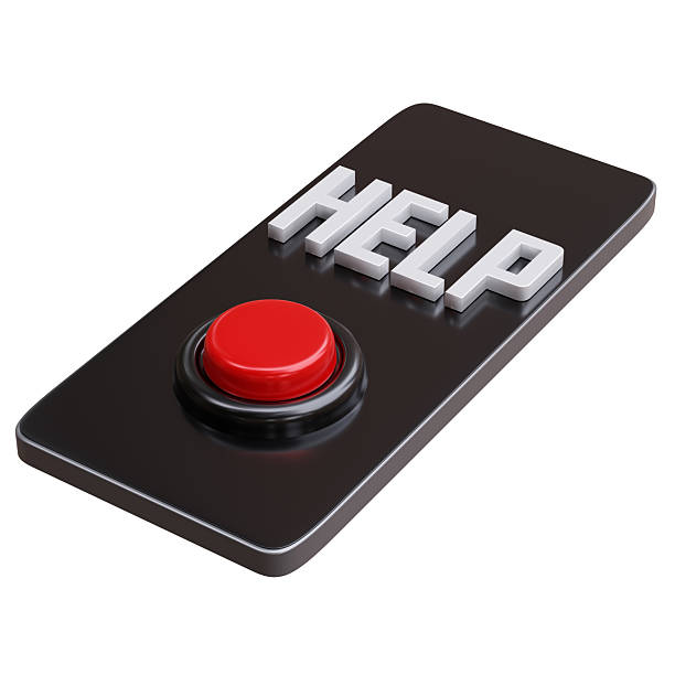 HELP and red button on a mobile phone isolated on white, Emergency call, 911 concept, 3d render.