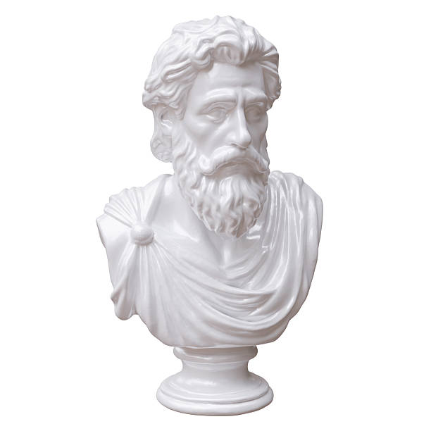 Classical marble head bust statue isolated on white, Ancient greek philosopher sculpture 3d render